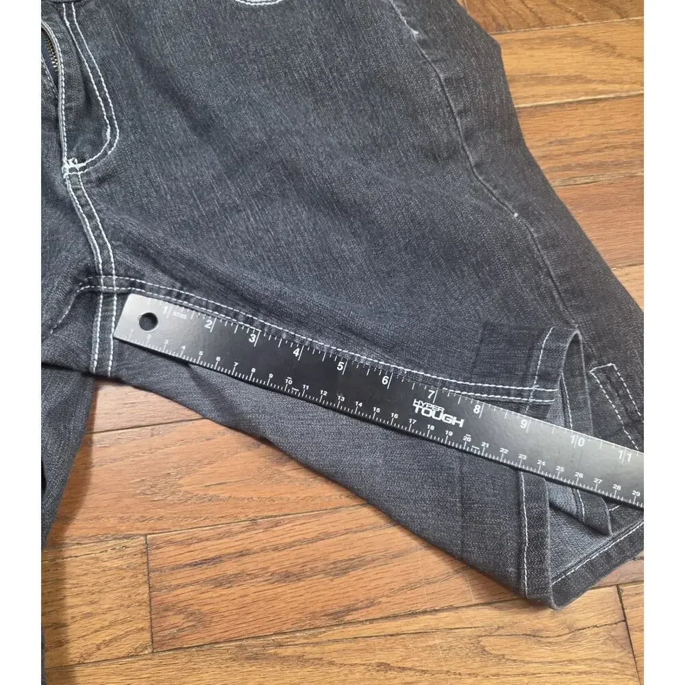 DKIN Womens 14 Black Denim Bermuda Shorts Rhinestone Studded Y2K Contrast Stitch